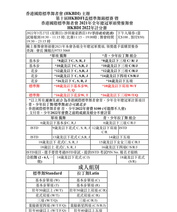 中文版 ” 第十屆HKBDFI盃” 單張
